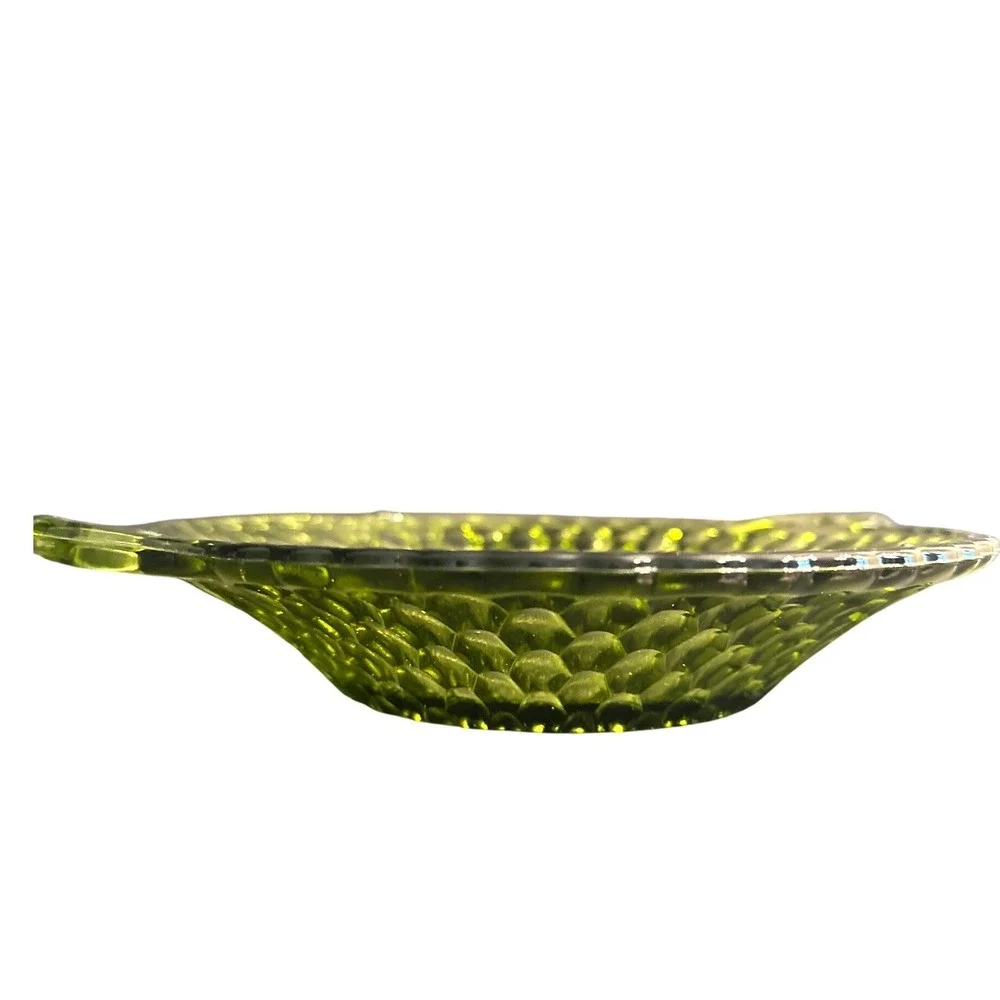 Indiana Glass Honeycomb‎ Double Handle Bowl Set 2 Avocado Green 1960s MCM Dish